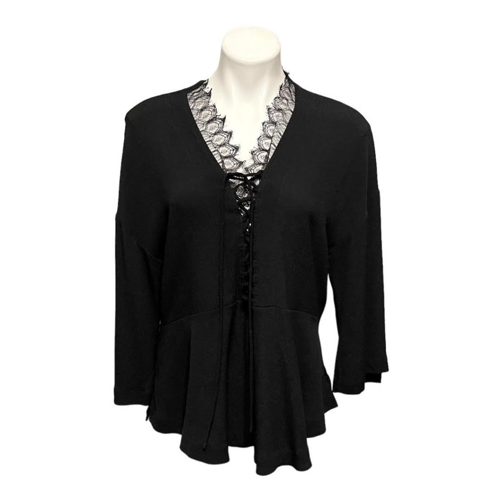 IRO XS Made in France Emilda Black Lace Up 3/4 Sleeve Top - Picture 4 of 9